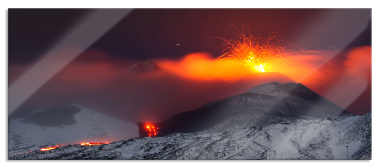 Pixxprint Gefährlicher Vulkanausbruch, Glasbild Panorama