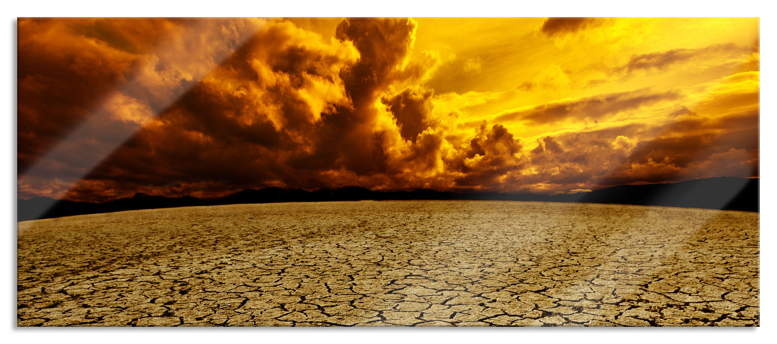 Pixxprint Ausgetrocknete Wüstenlandschaft, Glasbild Panorama