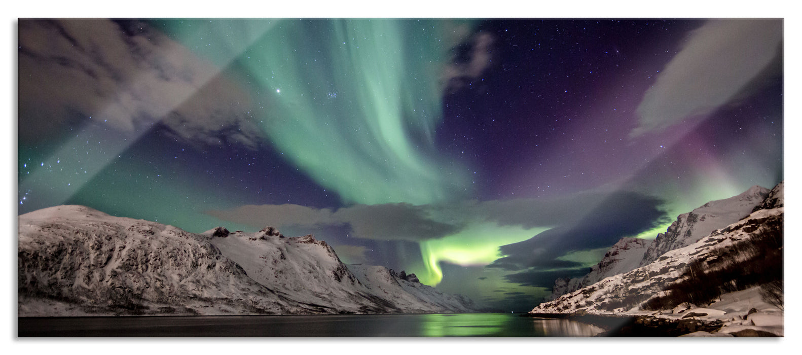 Pixxprint Polarlichter in der Eiswüste, Glasbild Panorama