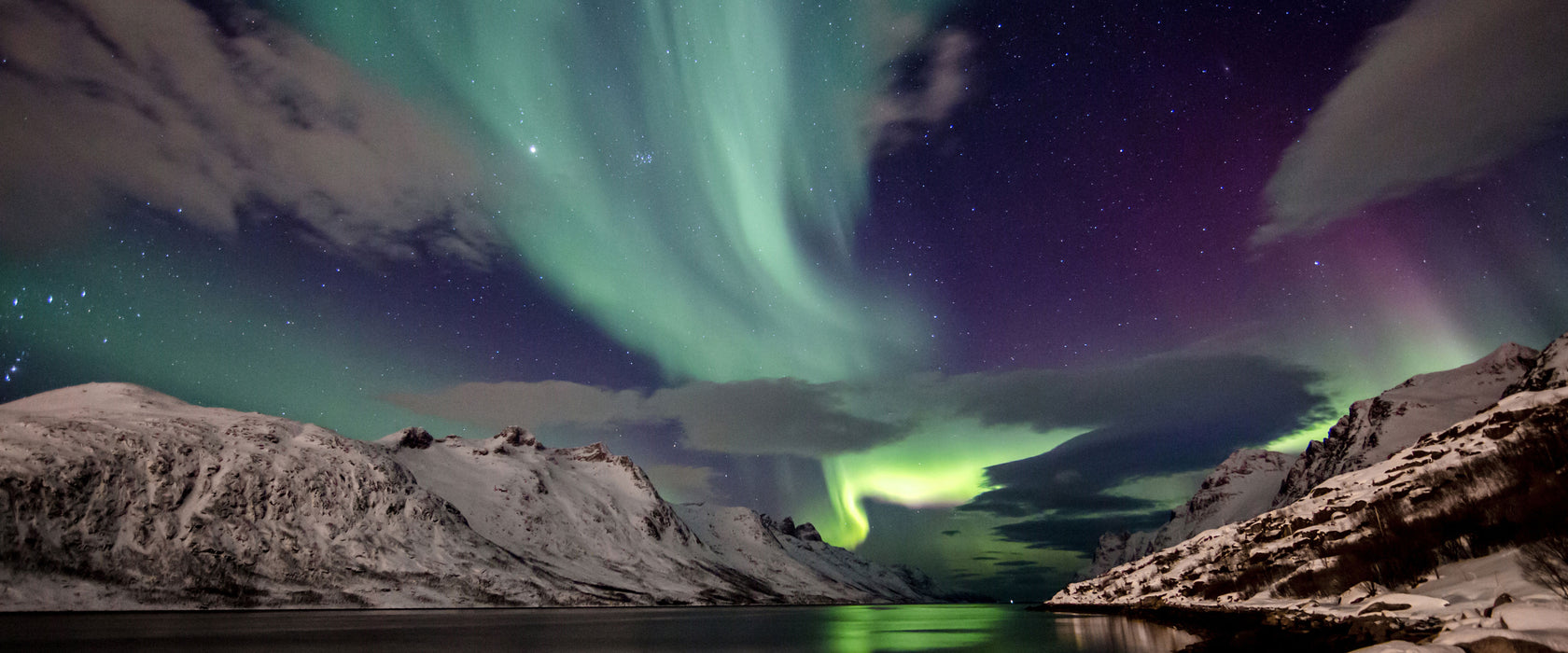 Polarlichter in der Eiswüste, Glasbild Panorama