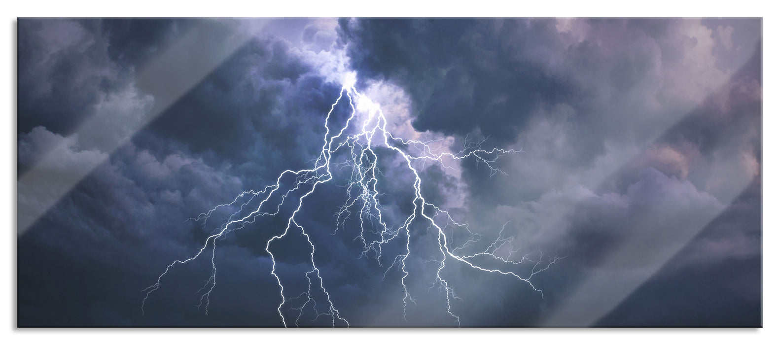 Pixxprint Gewitter über Meer, Glasbild Panorama