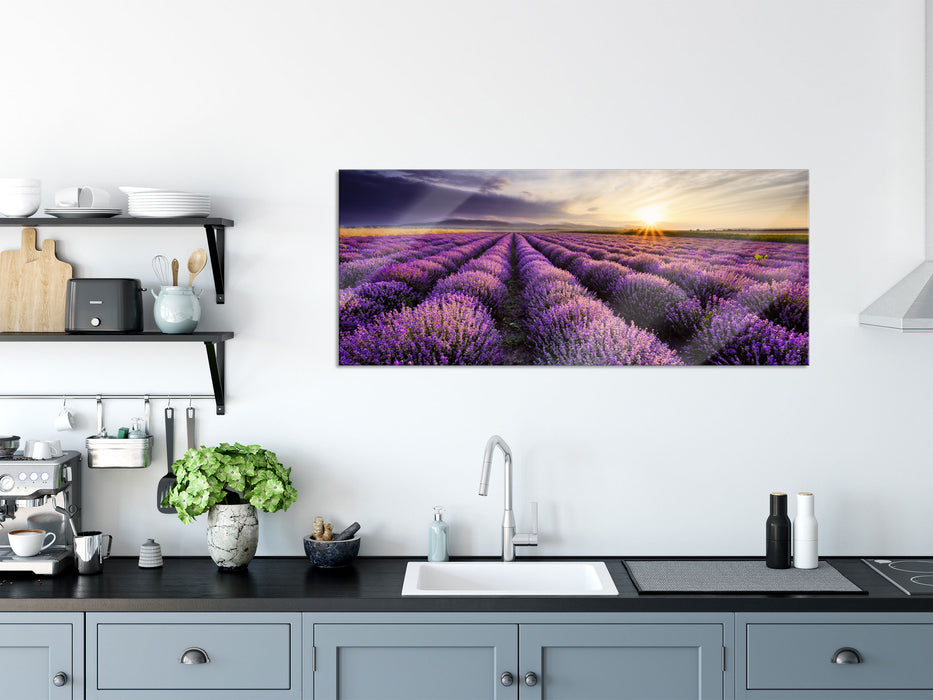 Traumhafte Lavendel Provence, Glasbild Panorama