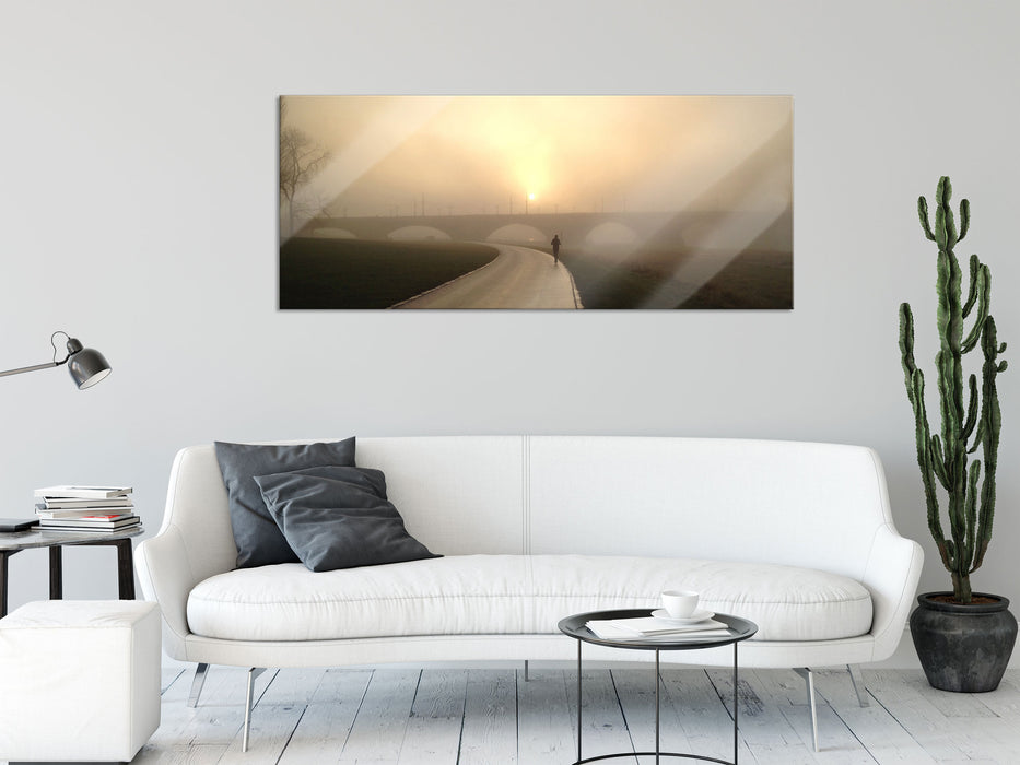 Laufen im Morgengrauen, Glasbild Panorama