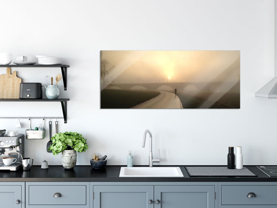 Laufen im Morgengrauen, Glasbild Panorama