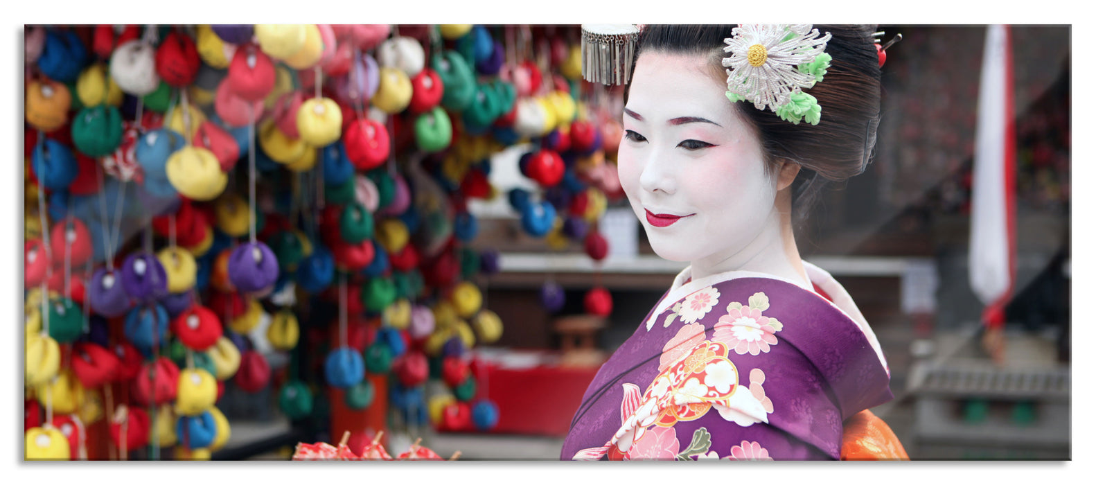 Pixxprint Anmutige Geisha mit Fächer, Glasbild Panorama