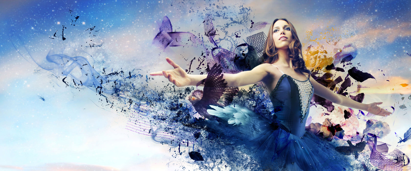 Ballerina im Kleid, Glasbild Panorama