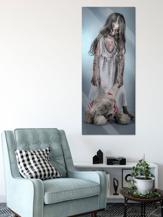 Mädchen mit Teddy, Glasbild Panorama