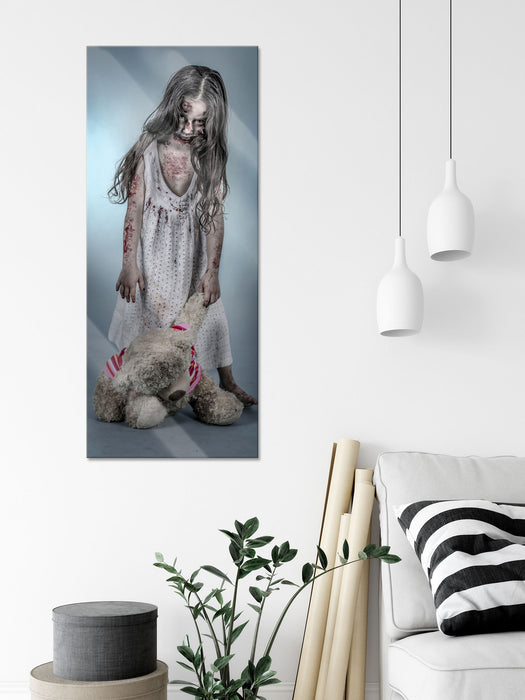 Mädchen mit Teddy, Glasbild Panorama