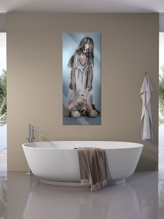 Mädchen mit Teddy, Glasbild Panorama