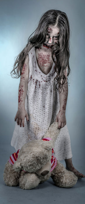 Mädchen mit Teddy, Glasbild Panorama