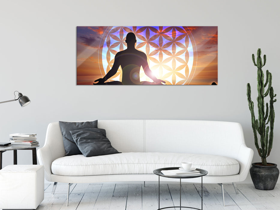 Mensch Blume des Lebens, Glasbild Panorama