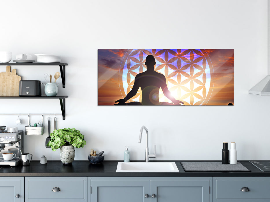 Mensch Blume des Lebens, Glasbild Panorama