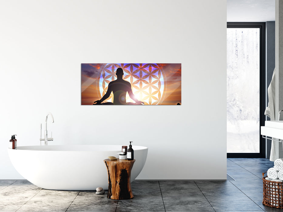 Mensch Blume des Lebens, Glasbild Panorama