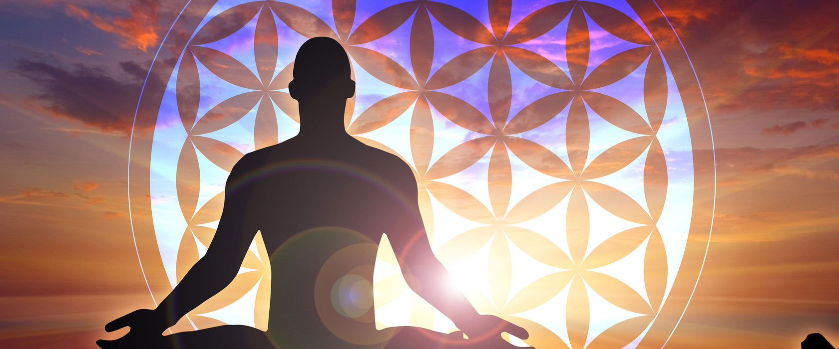 Mensch Blume des Lebens, Glasbild Panorama