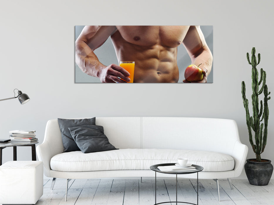 Trainierter Oberkörper Bodybuilder, Glasbild Panorama