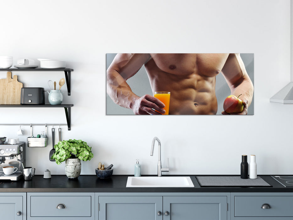Trainierter Oberkörper Bodybuilder, Glasbild Panorama