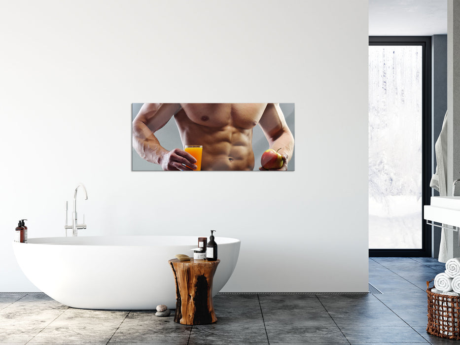 Trainierter Oberkörper Bodybuilder, Glasbild Panorama