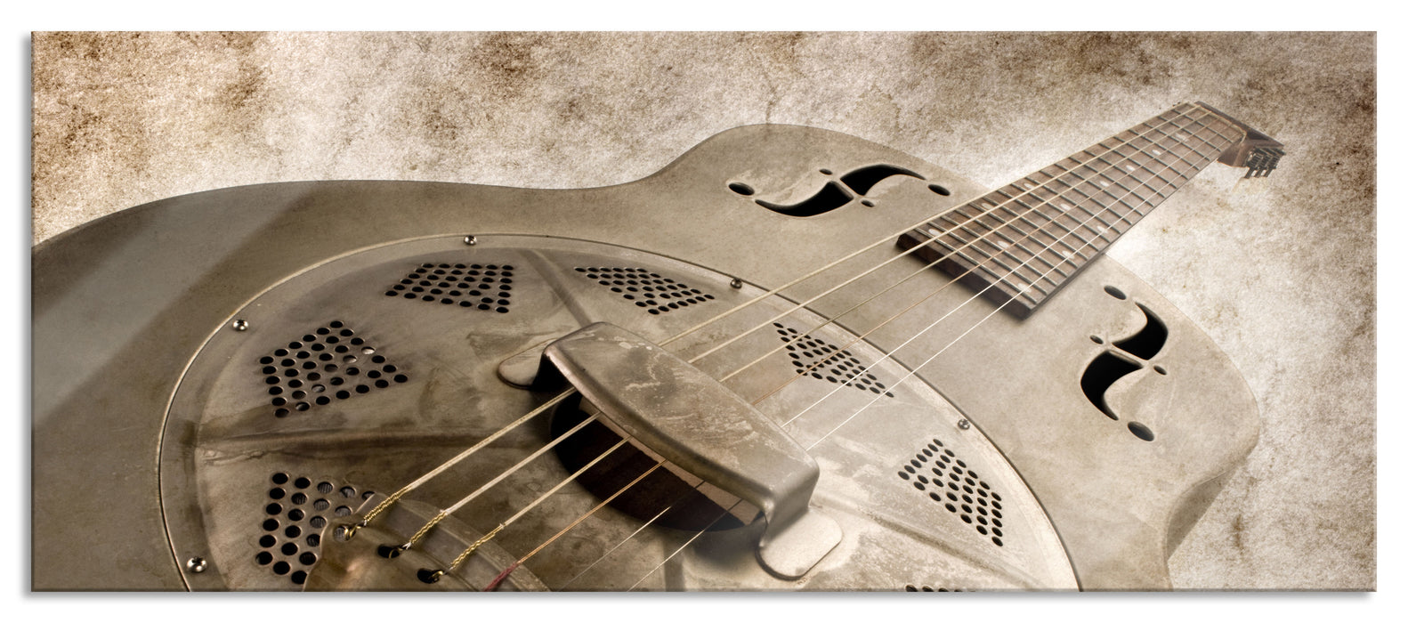 Pixxprint Wunderschöne alte Gitarre, Glasbild Panorama