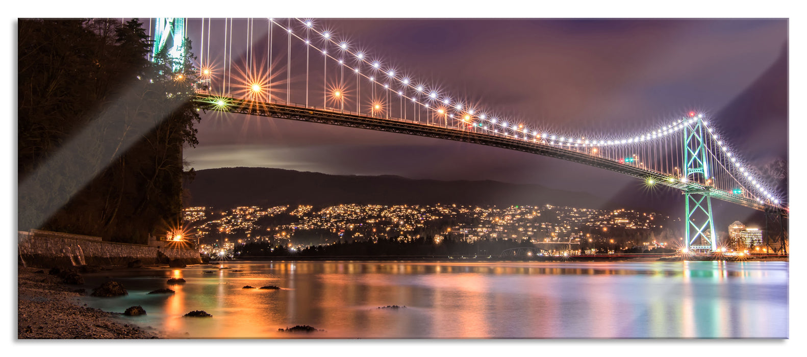 Pixxprint Lions Gate Bridge Vancouver, Glasbild Panorama