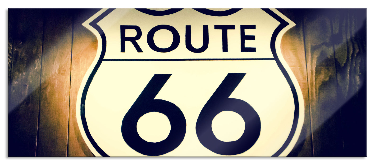 Pixxprint Modernes Route 66 Schild, Glasbild Panorama