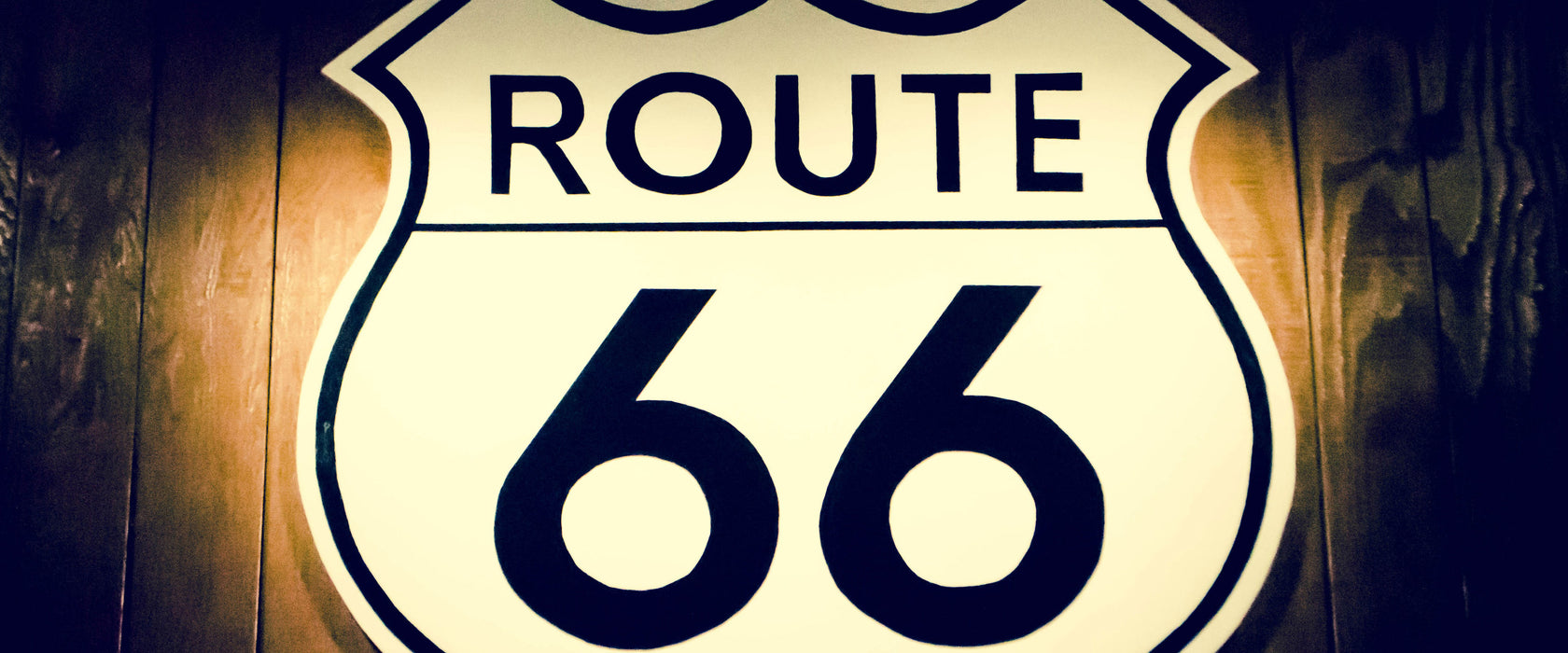 Modernes Route 66 Schild, Glasbild Panorama