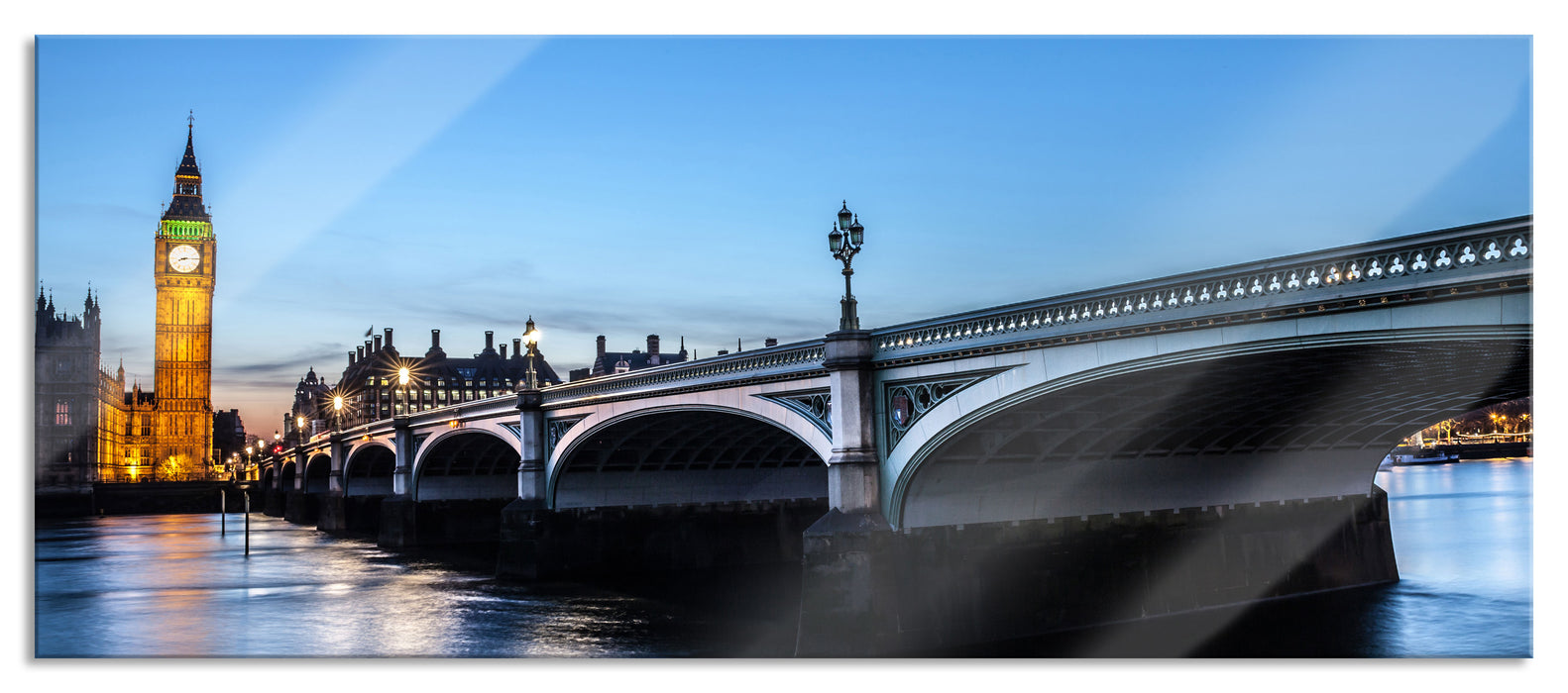 Pixxprint Westminster Bridge Big Ben, Glasbild Panorama