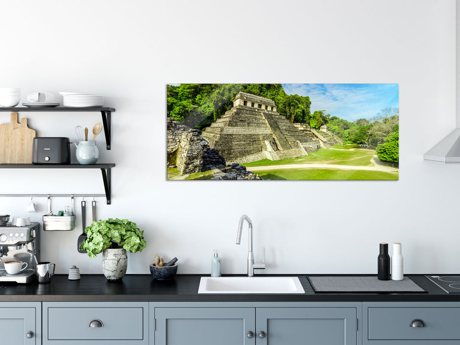 Maya Pyramiden aus Palenque, Glasbild Panorama