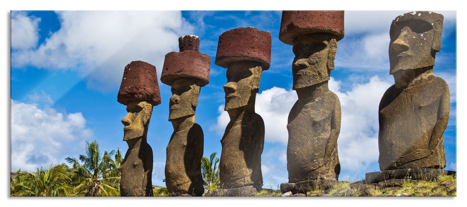 Pixxprint Moai Statuen Osterinseln, Glasbild Panorama