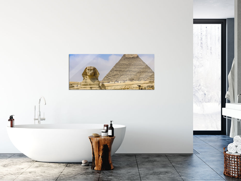 Sphinx von Gizeh mit Pyramide, Glasbild Panorama