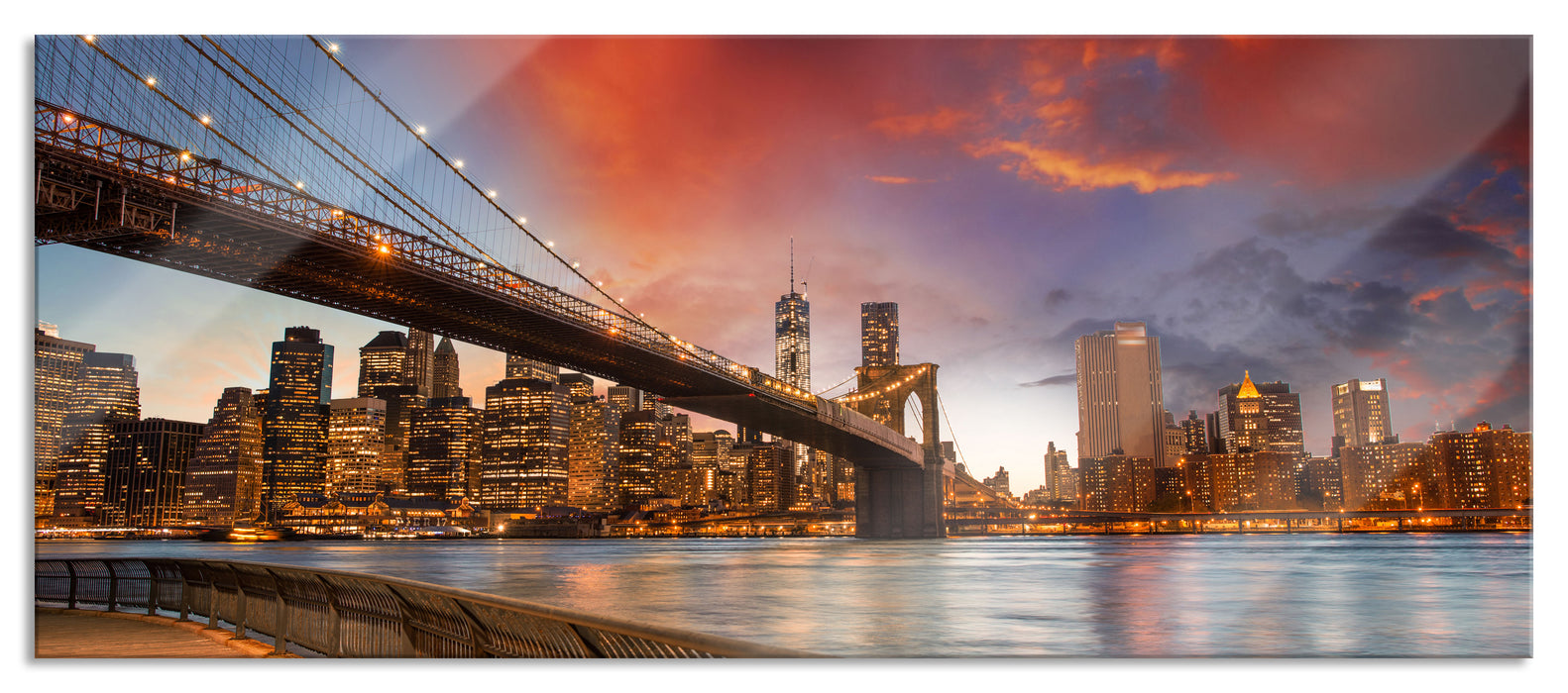 Pixxprint Brooklyn Bridge Park New York, Glasbild Panorama