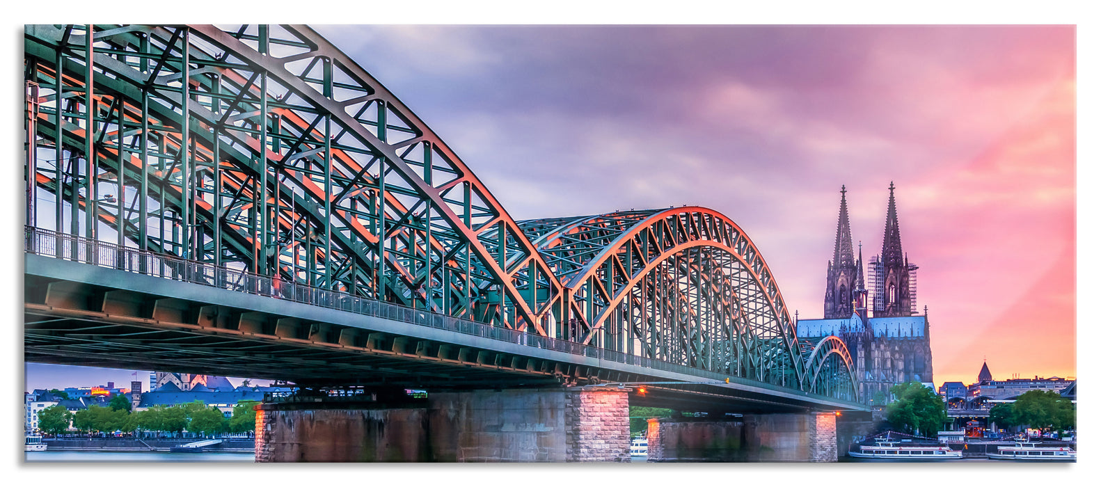 Pixxprint Hohenzollernbrücke in Köln, Glasbild Panorama