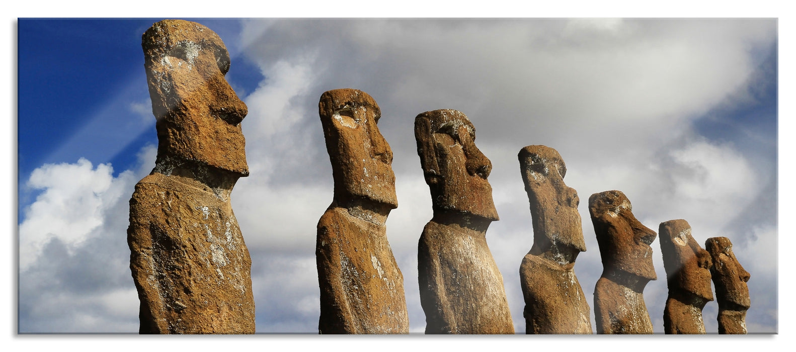 Pixxprint Moai Statuen auf den Osterinseln, Glasbild Panorama