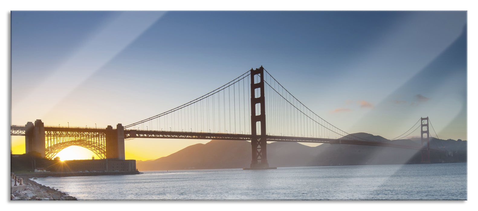 Pixxprint Imposante Golden Gate Bridge, Glasbild Panorama