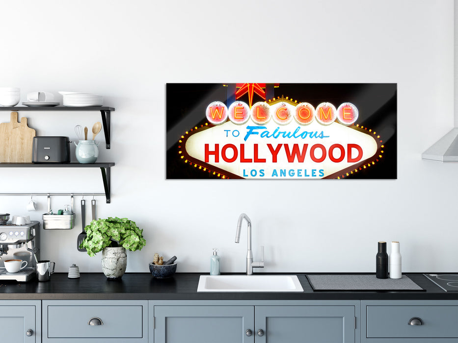 Hollywood Ortseingangsschild, Glasbild Panorama