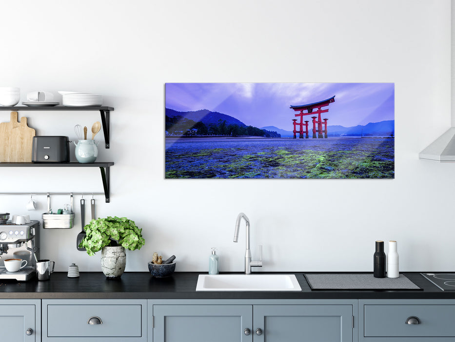 Torii in Hiroshima Japan, Glasbild Panorama