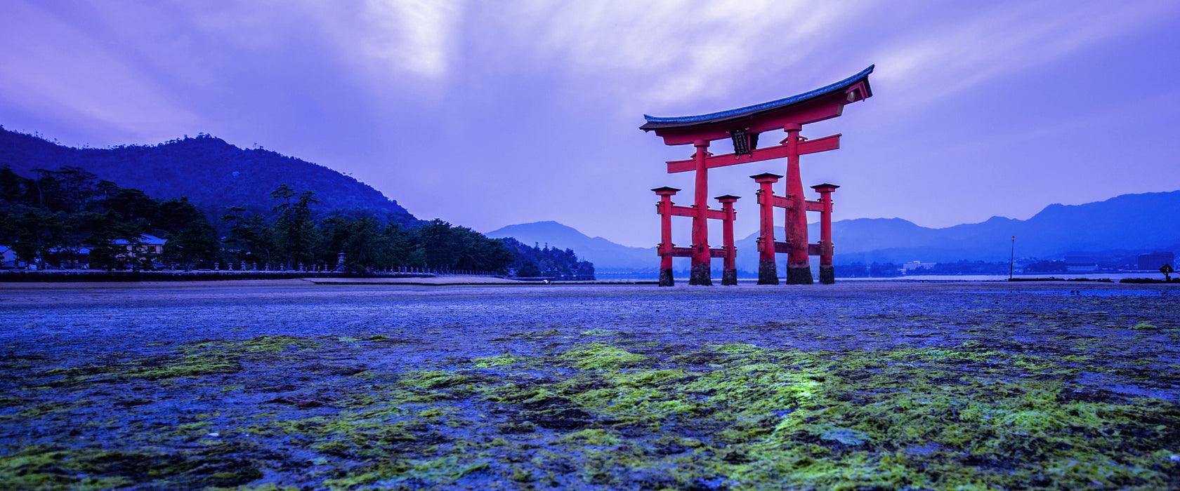 Torii in Hiroshima Japan, Glasbild Panorama