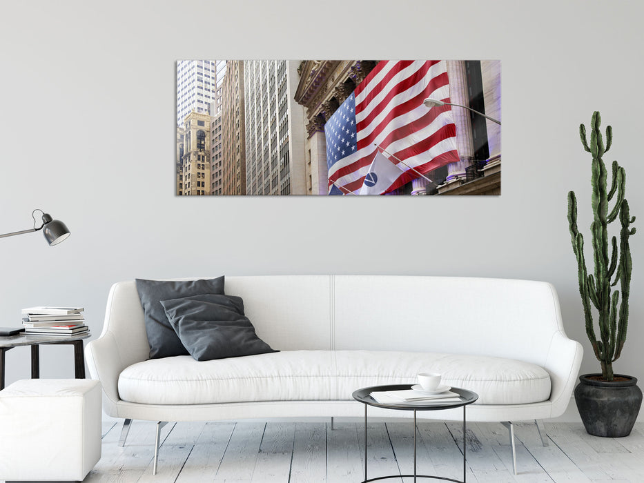 Amerikanische Flagge in New York, Glasbild Panorama