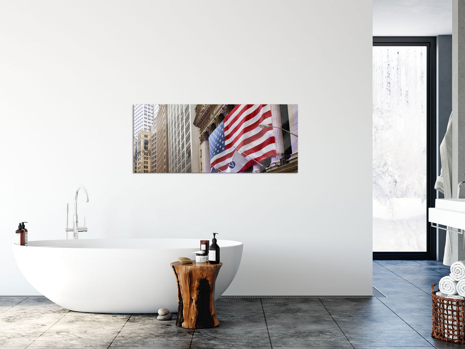 Amerikanische Flagge in New York, Glasbild Panorama