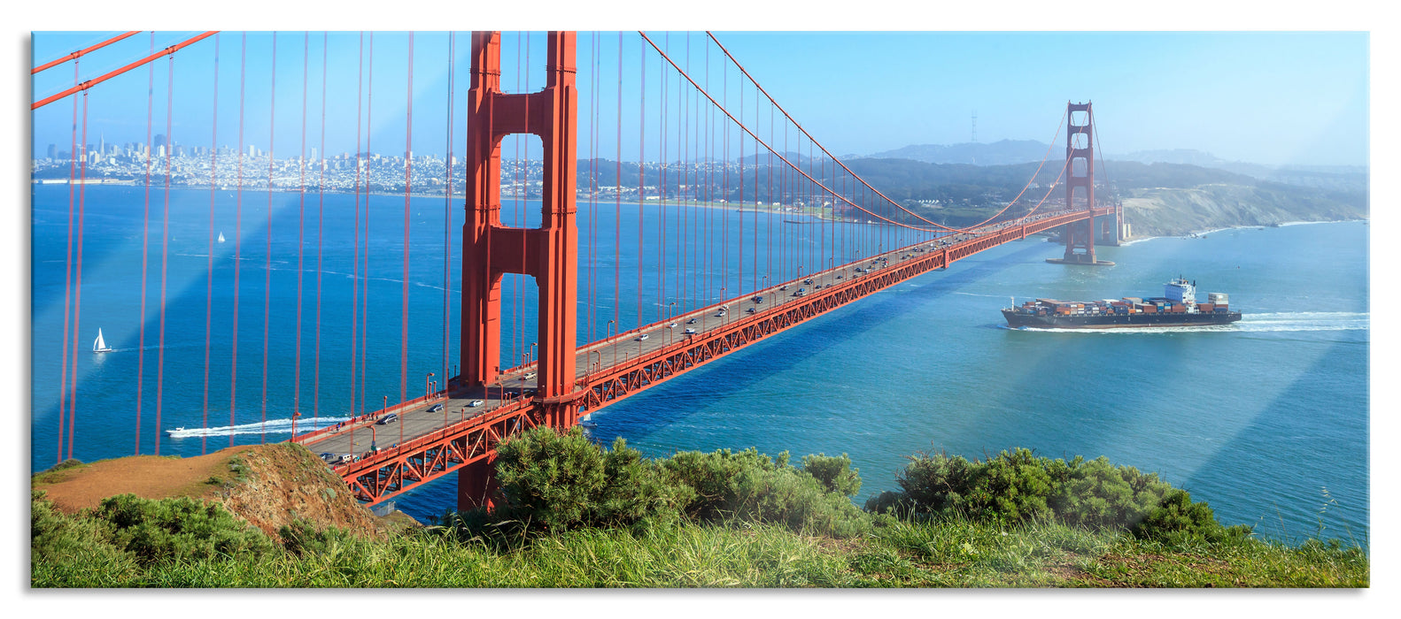 Pixxprint Golden Gate Bridge, Glasbild Panorama