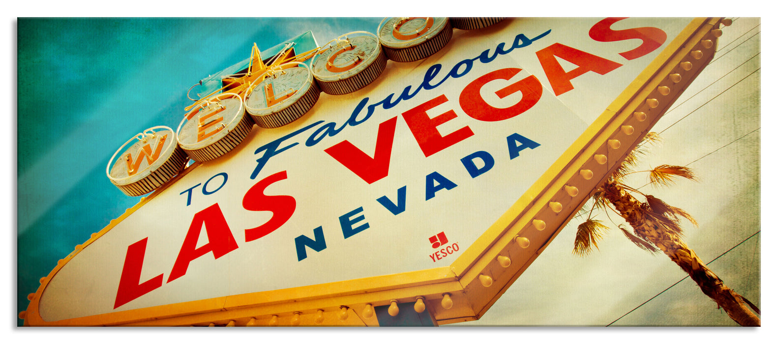 Pixxprint Las Vegas Retro Look, Glasbild Panorama