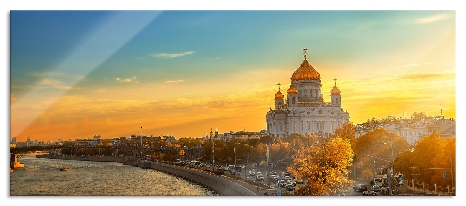 Pixxprint Sonnenuntergang in Moskau, Glasbild Panorama