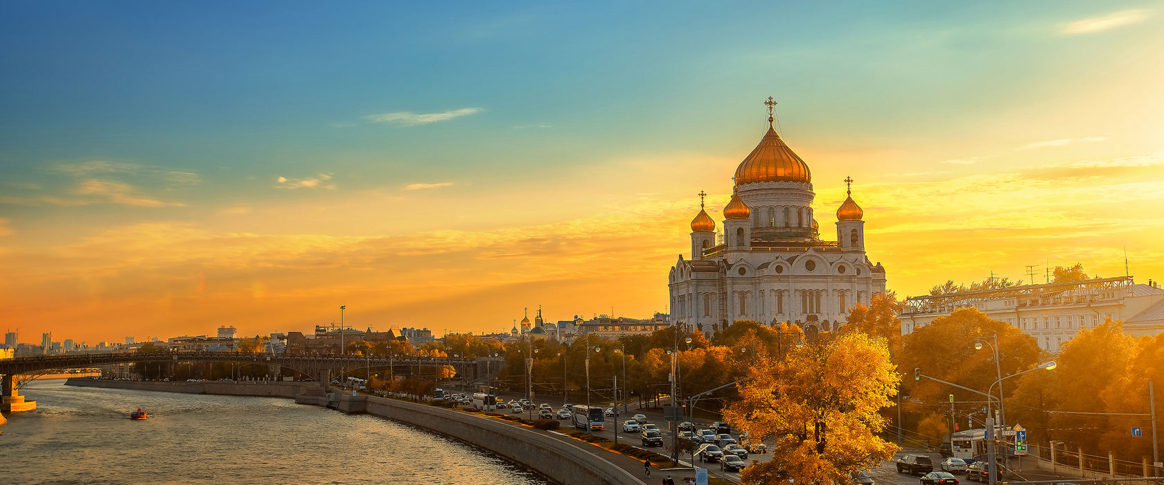 Sonnenuntergang in Moskau, Glasbild Panorama