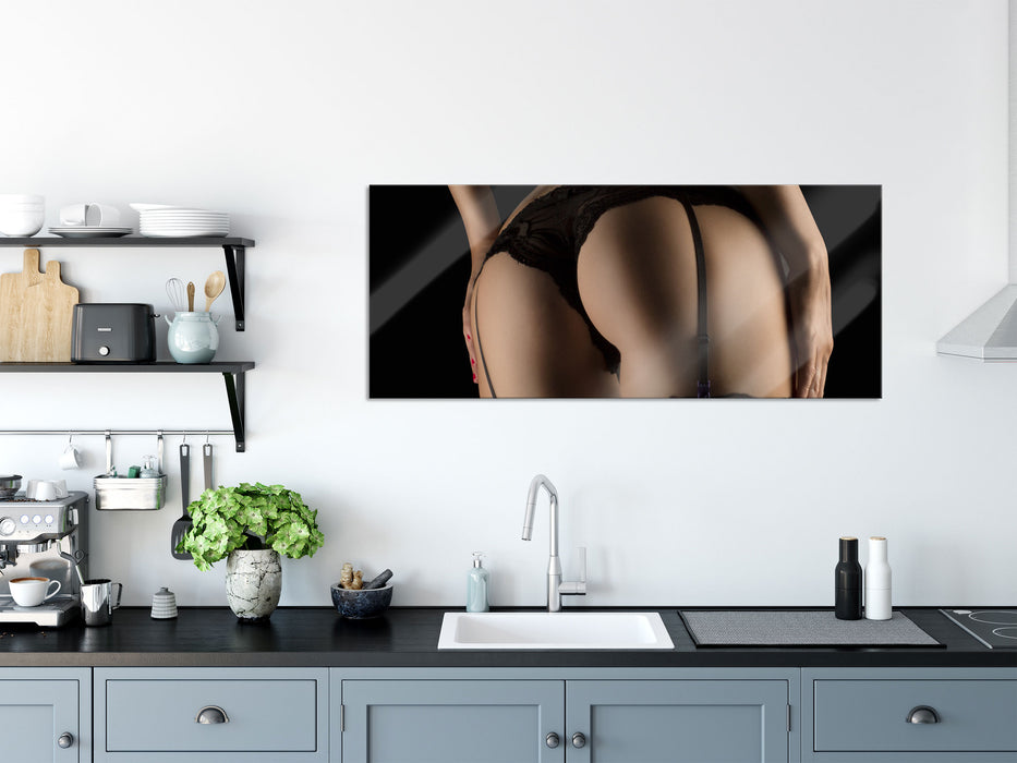 Frauen Po mit Strapsen, Glasbild Panorama