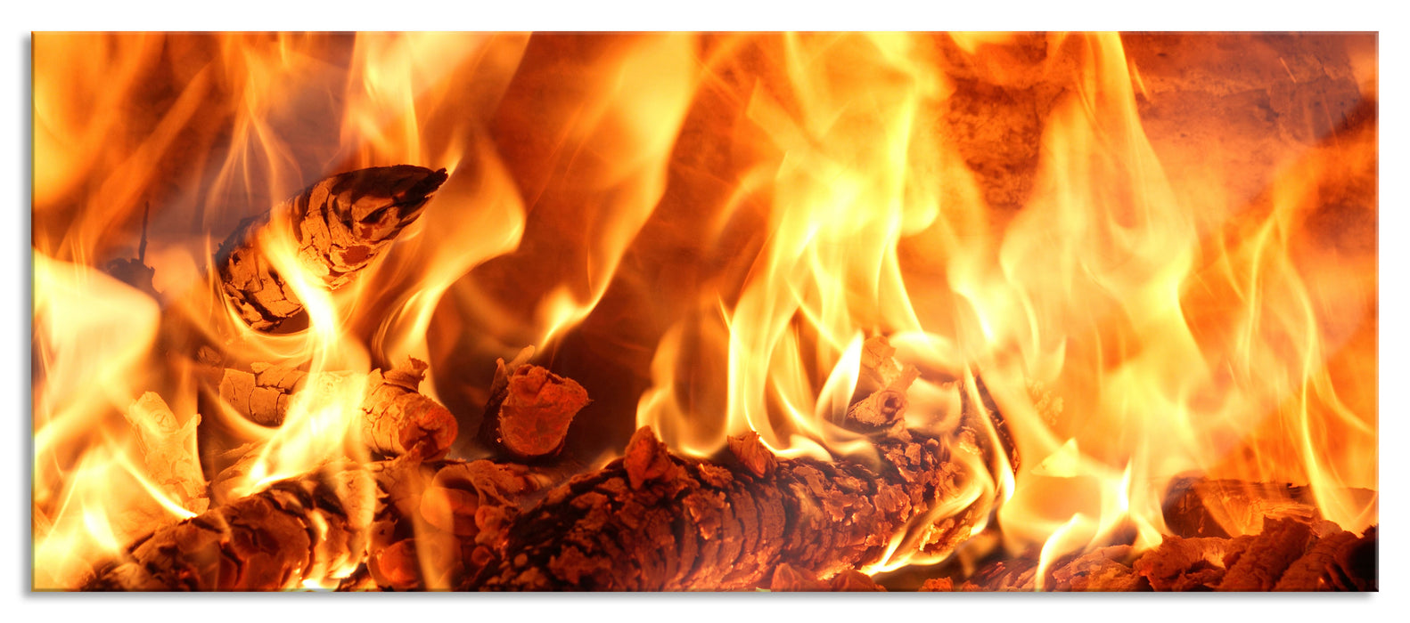 Pixxprint Gemütliches Holz im Feuer, Glasbild Panorama