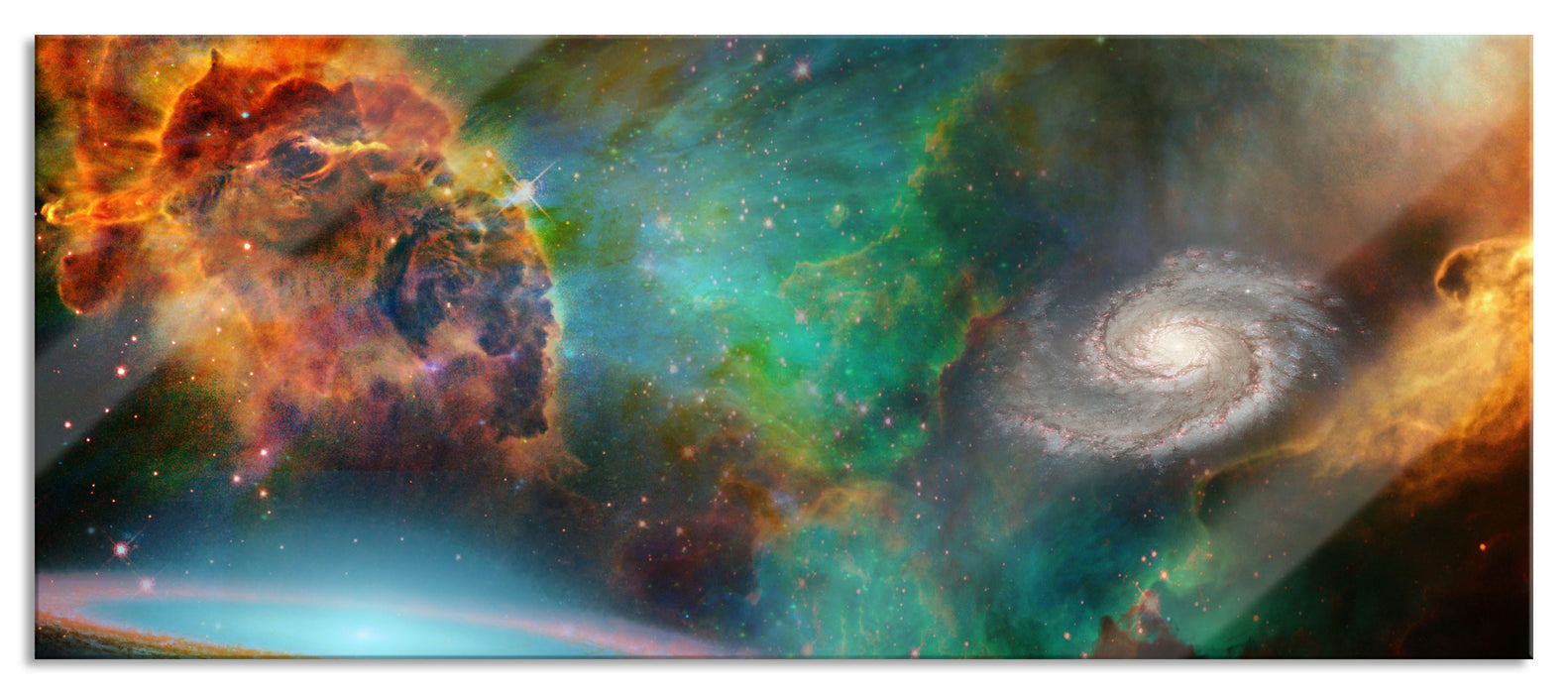 Pixxprint Galaxie mit Sternennebel, Glasbild Panorama