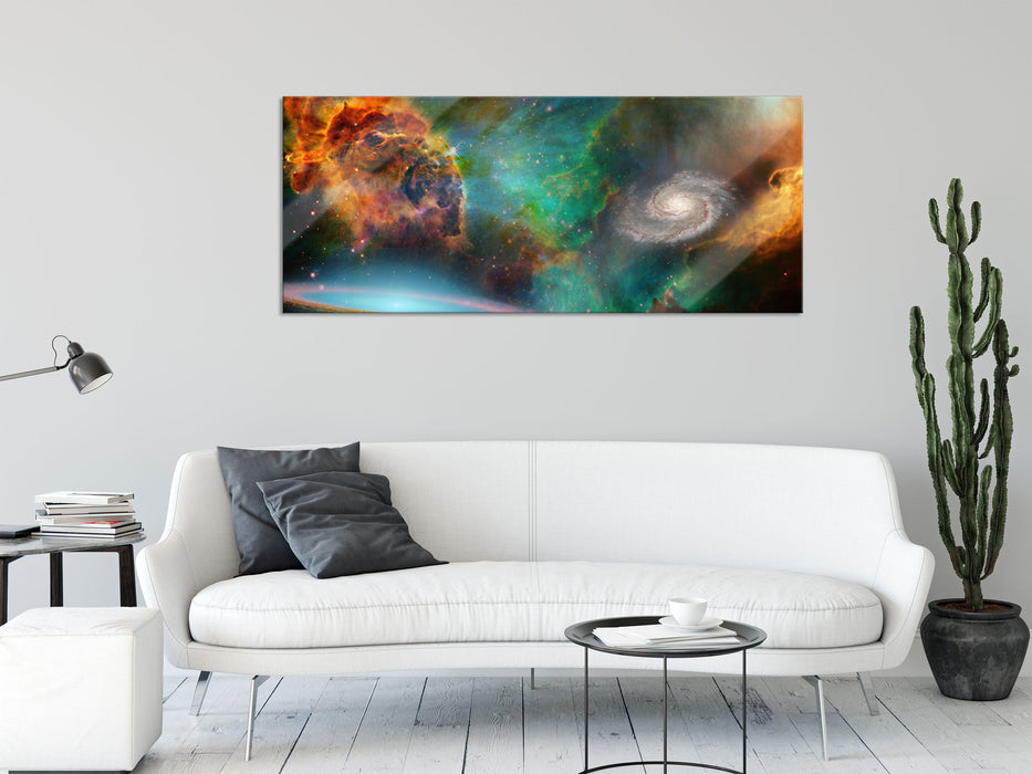 Galaxie mit Sternennebel, Glasbild Panorama