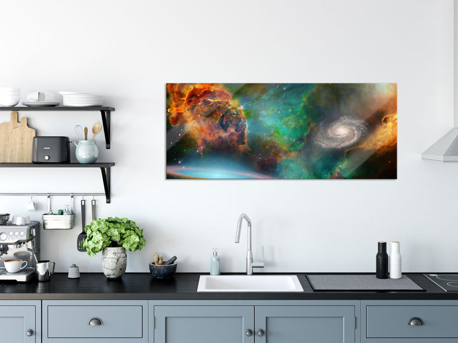 Galaxie mit Sternennebel, Glasbild Panorama