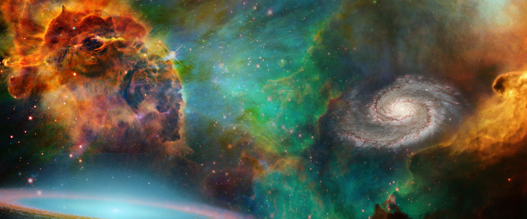 Galaxie mit Sternennebel, Glasbild Panorama