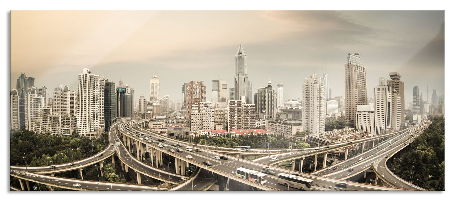 Pixxprint Beeindruckende Shanghai Autobahn, Glasbild Panorama