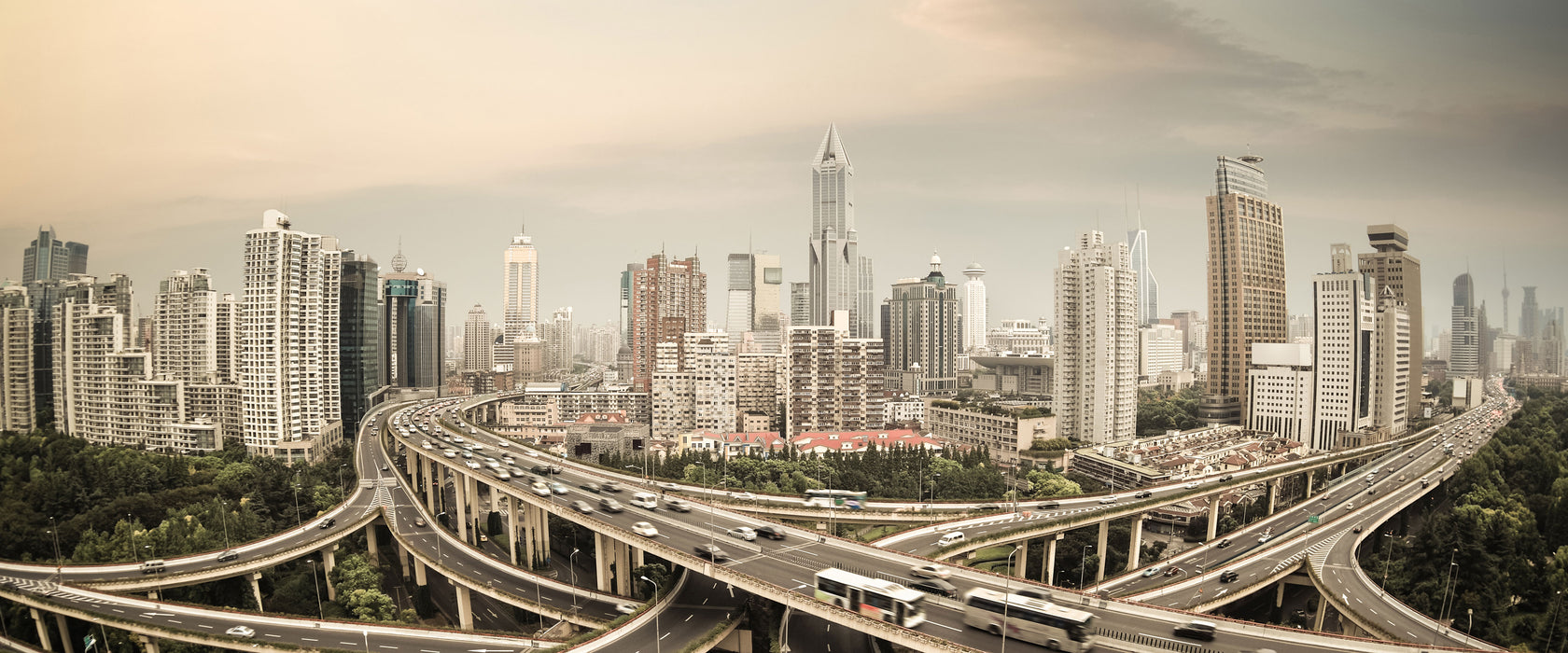 Beeindruckende Shanghai Autobahn, Glasbild Panorama